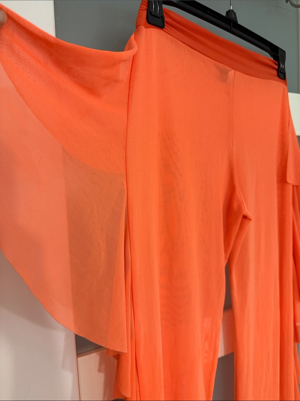 Ruffle-Side Wide Leg Pants in Bright Orange - Picture 3 of 4